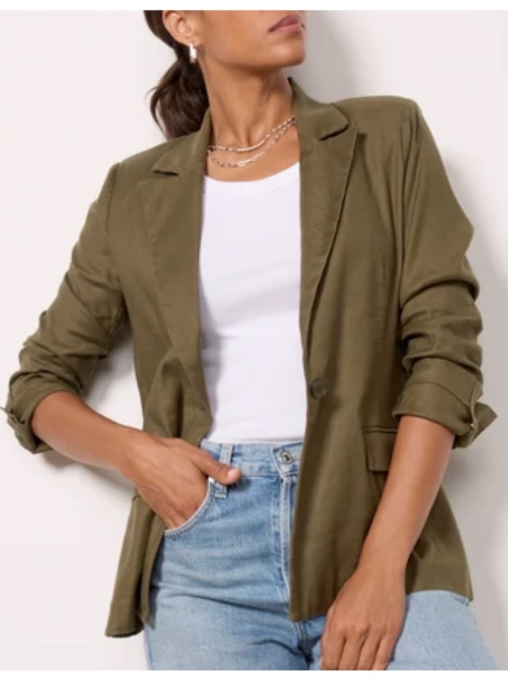 Evereve Olive Linen Blazer